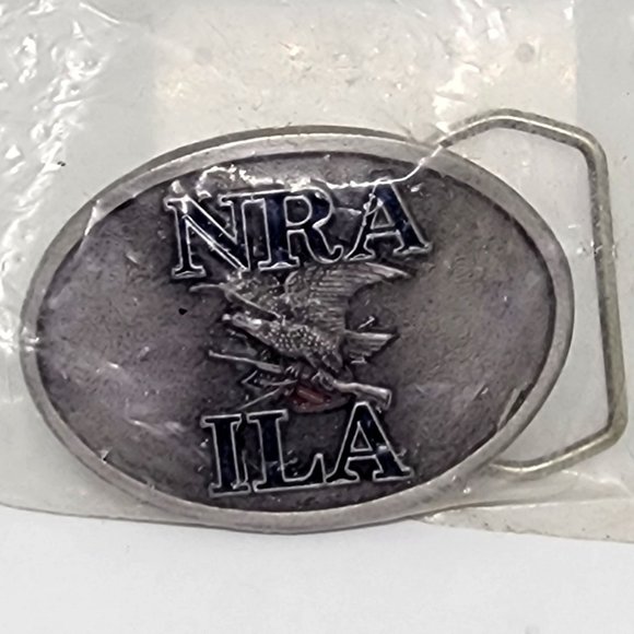 Vintage NRA ILA Eagle Holding Rifle New In Sealed Pack Enamel Pewter Belt Buckle - Picture 6 of 7